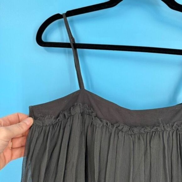 La Rok Sleeveless Lined Spaghetti Strap Sheer Tank Top Black Medium Asymmetrical - Picture 7 of 12